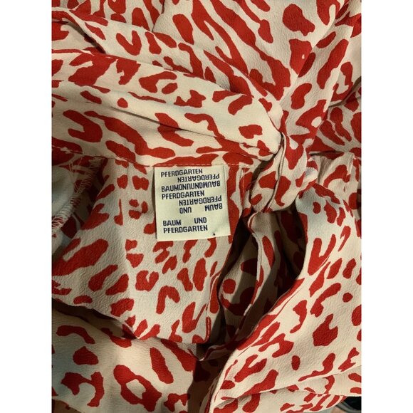 Baum und Pferdgarten Ivory & Red Animal Print Shirt Blouse W/ Neck Tie Size 8 40 - Picture 5 of 5